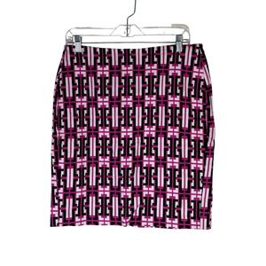 Banana Republic Pencil Skirt Womens 8 Pink Black Geometric Stretch Knee Skirt AA